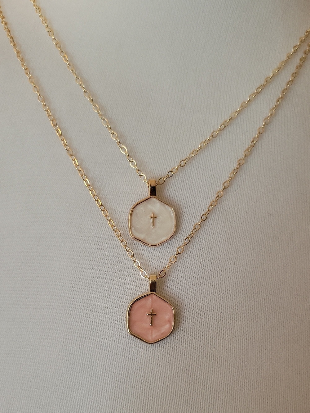 Pearly Enamel Christian Cross Pendant Necklace, Choice Of Color